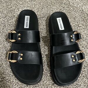 Black Sandal with Gold Buckle Details